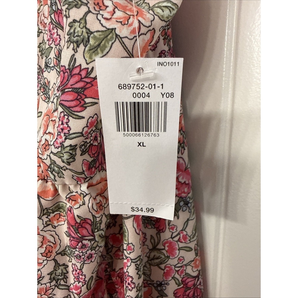 Old Navy Women's Tiered Pink/Green/Tan Summer Dress Pockets! Size XL NWT - Picture 5 of 7